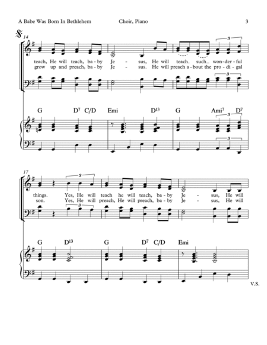 A Babe was Born in Bethlehem Piano, Vocal, Guitar scores gallery preview page 3
