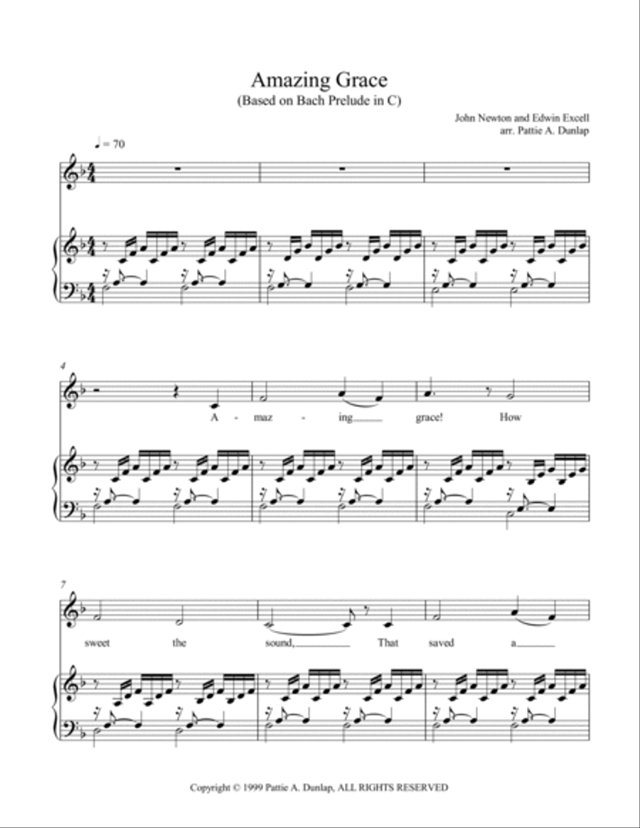 Amazing Grace/Bach Prelude in C, solo and accompaniment Voice scores gallery preview page 2