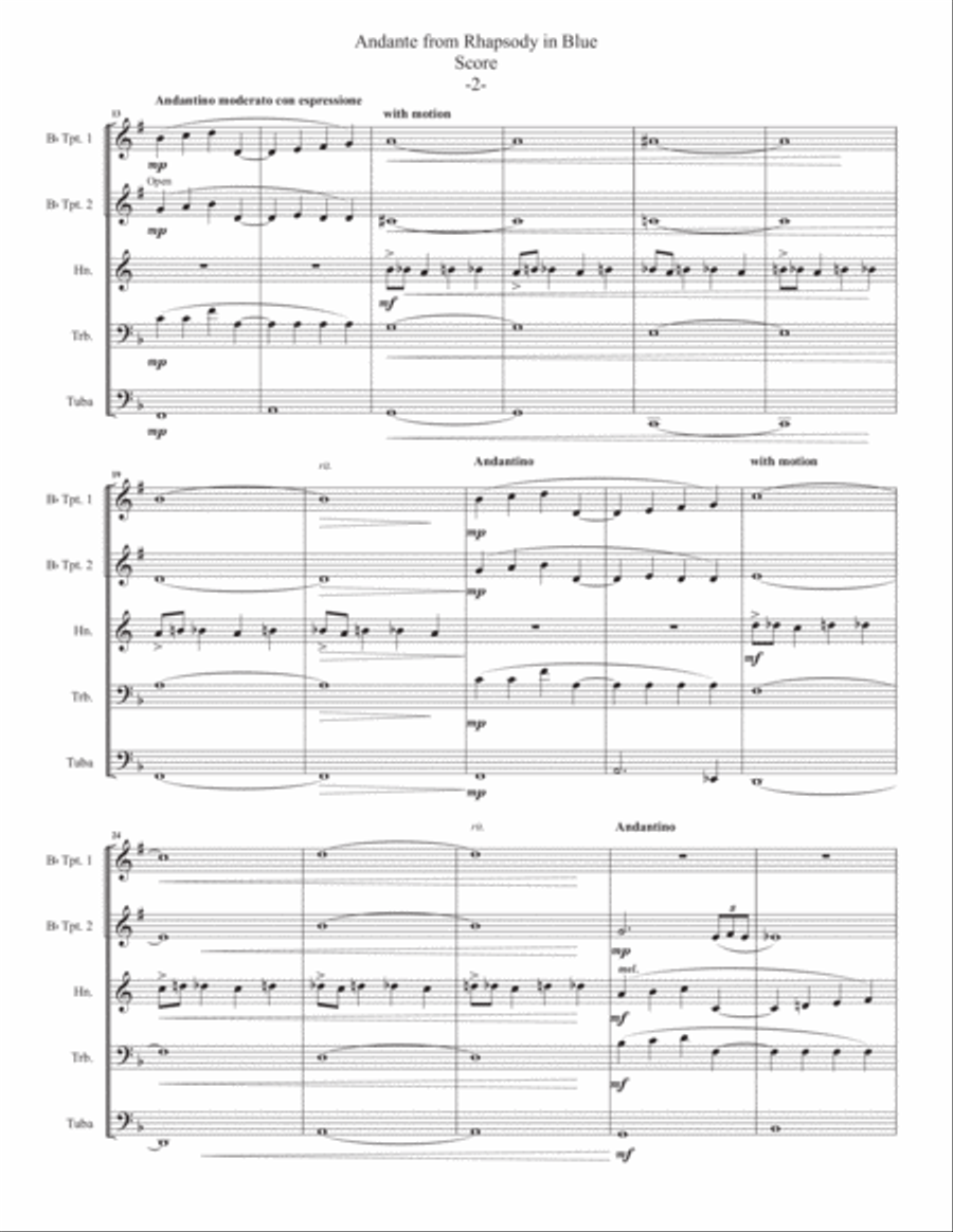 Andante from Rhapsody in Blue for Brass Quintet Andante from Rhapsody in Blue for Brass Quintet Brass Quintet scores gallery preview page 3