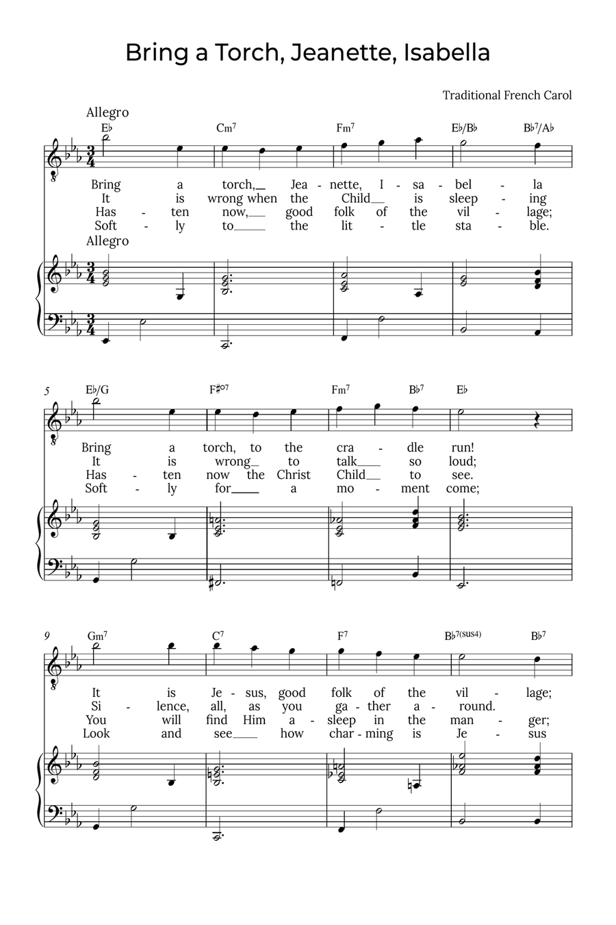 Bring a Torch, Isabella - Tenor with chords in Eb, Jeanette Tenor Voice scores gallery preview page 1