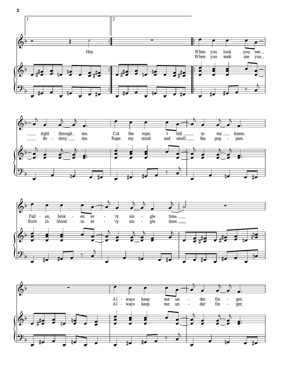 Slither Piano, Vocal, Guitar scores gallery preview page 2