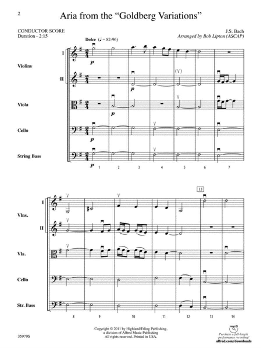 Aria from the Goldberg Variations String Orchestra scores gallery preview page 2