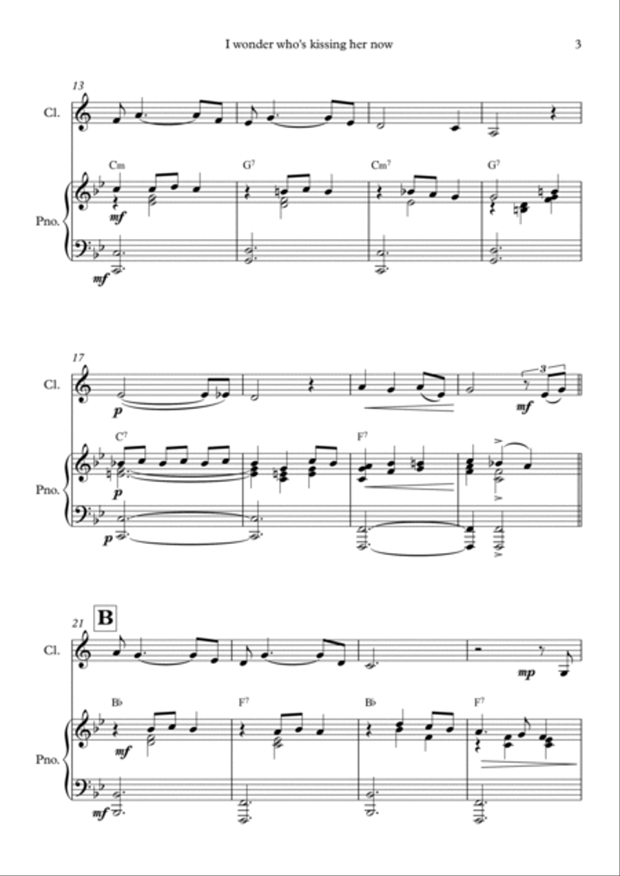 I Wonder Who's Kissing Her Now Clarinet Solo scores gallery preview page 3
