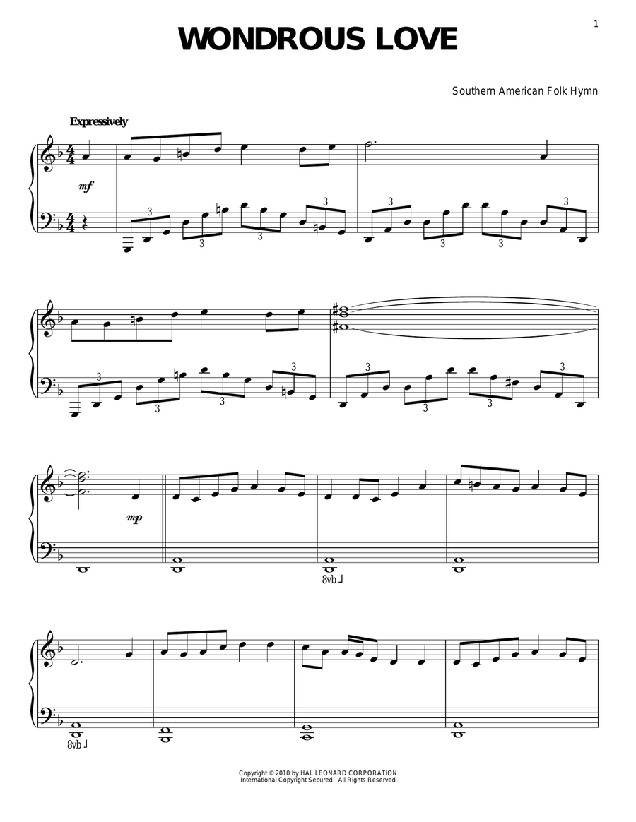 Wondrous Love Piano Solo scores gallery preview page 1