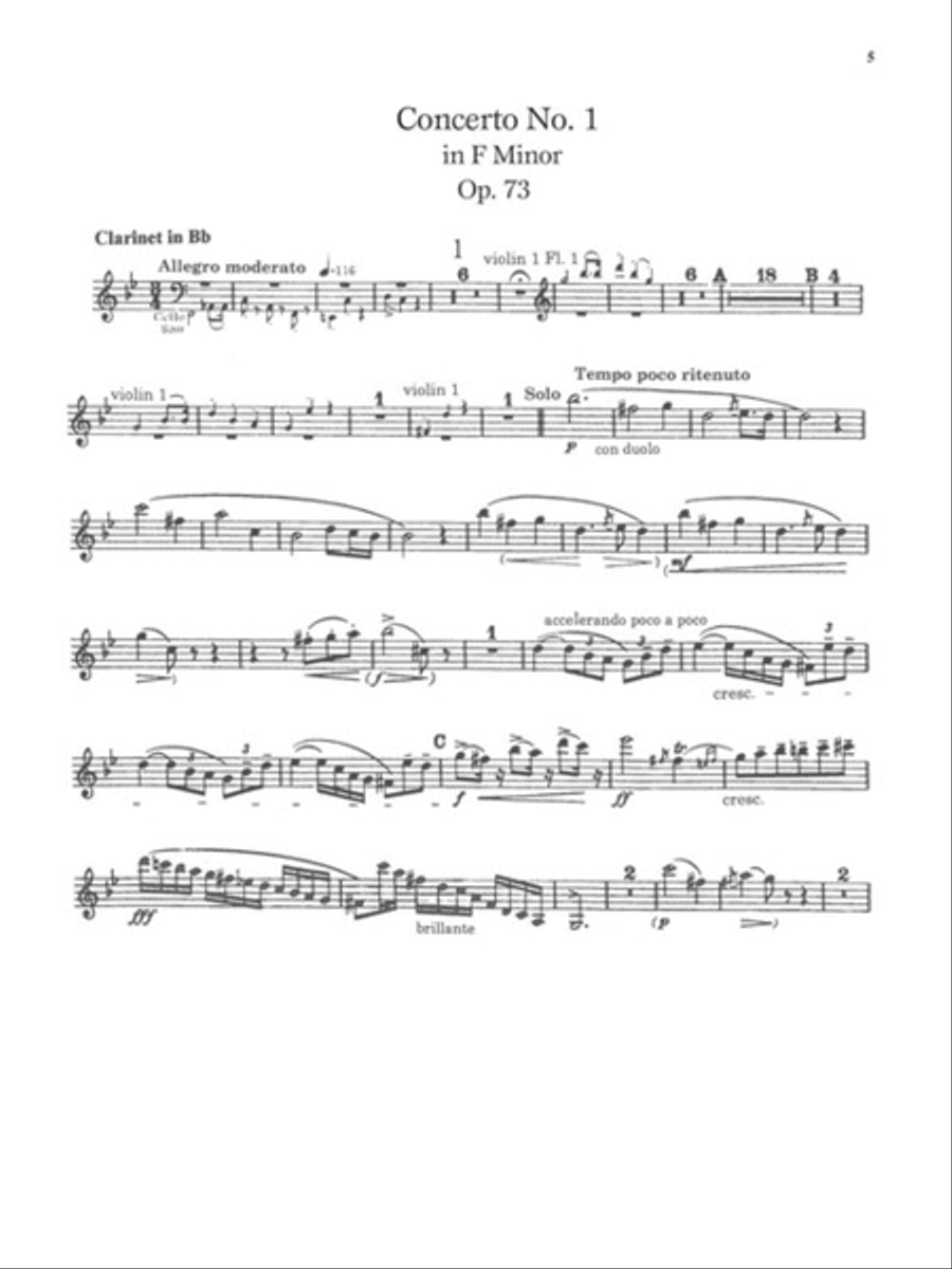 Weber: Concerto No. 1 in F Minor Op. 73 & Stamitz: Concerto No. 3 in B Flat for Clarinet Clarinet Solo scores gallery preview page 3