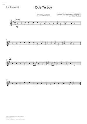 Ode To Joy - Easy Brass Quartet (Individual Parts)