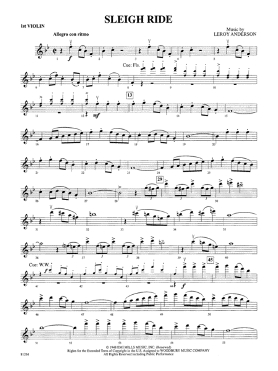 Sleigh Ride: 1st Violin Full Orchestra scores gallery preview page 1