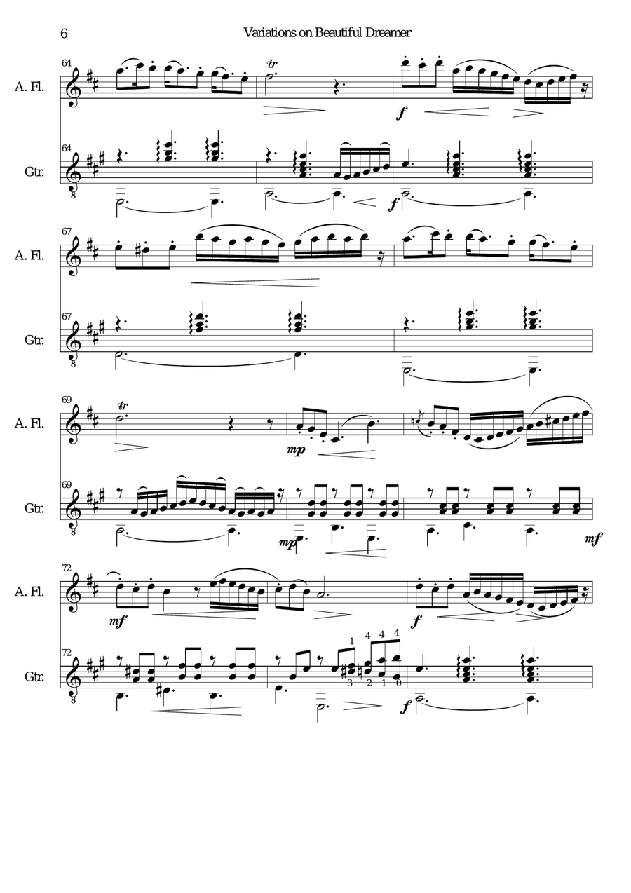Variations on Beautiful Dreamer for alto flute and guitar Flute scores gallery preview page 6