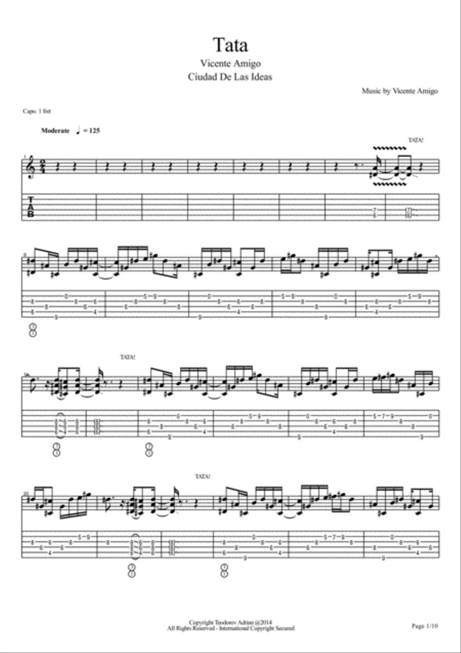 Vicente Amigo - Ciudad De Las Ideas - 6 - Tata Electric Guitar scores gallery preview page 1