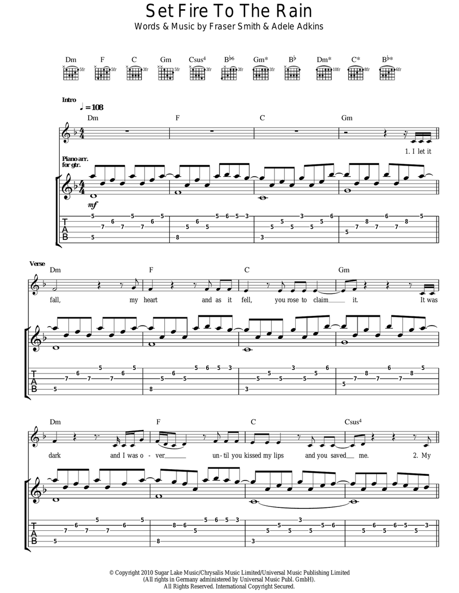 Set Fire To The Rain Acoustic Guitar scores gallery preview page 1