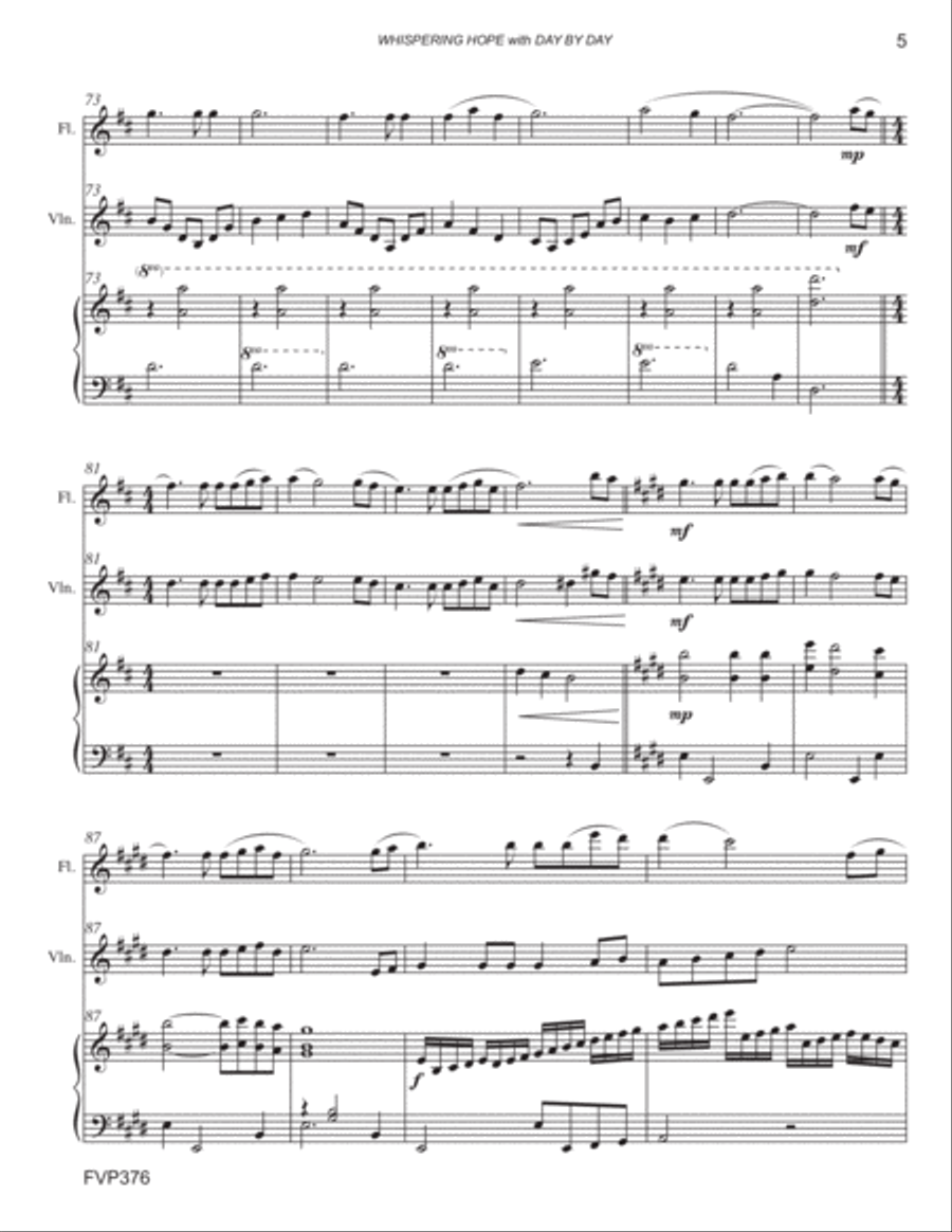 WHISPERING HOPE/DAY BY DAY - FLUTE & VIOLIN with Piano Accompaniment Small Ensemble scores gallery preview page 5