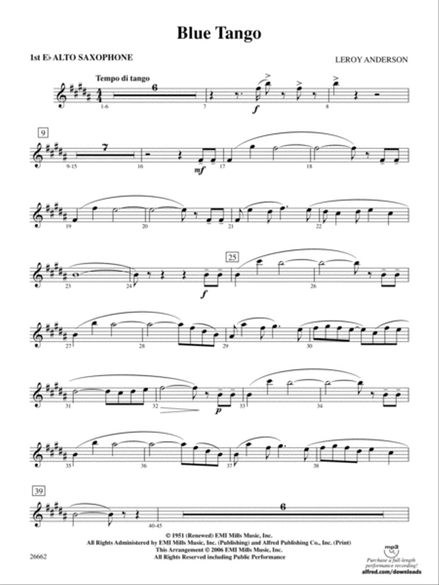 Blue Tango: E-flat Alto Saxophone Full Orchestra scores gallery preview page 1