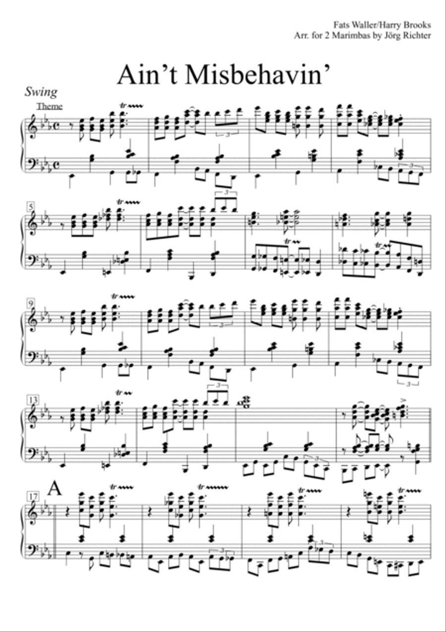 Ain't Misbehavin' Percussion Ensemble scores gallery preview page 2