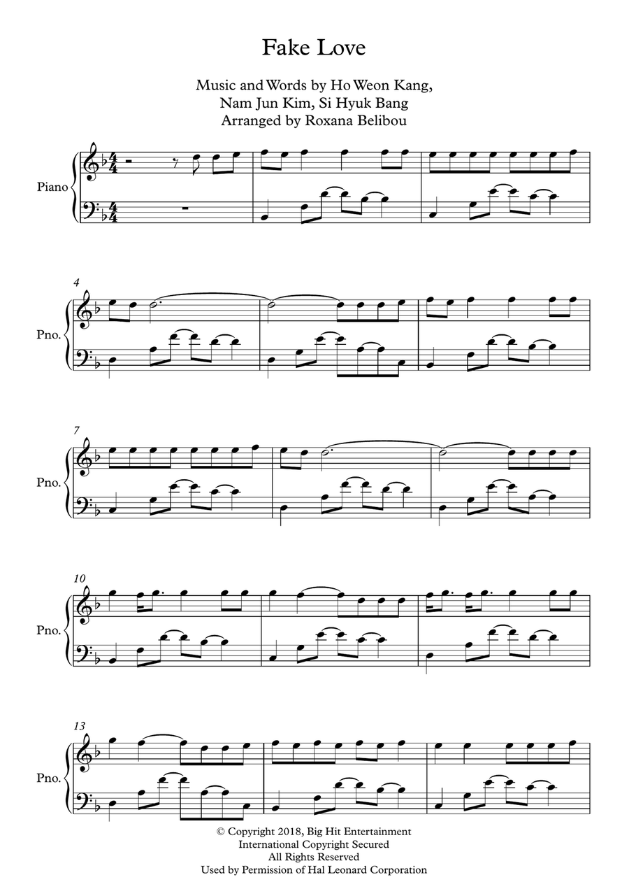 Fake Love Piano Solo scores gallery preview page 1