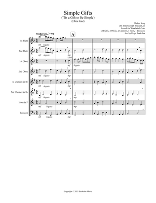 Simple Gifts ('Tis the Gift to Be Simple) (F) (Woodwind Octet - 2 Flute, 2 Oboe, 2 Clar, 1 Hrn. 1 Ba