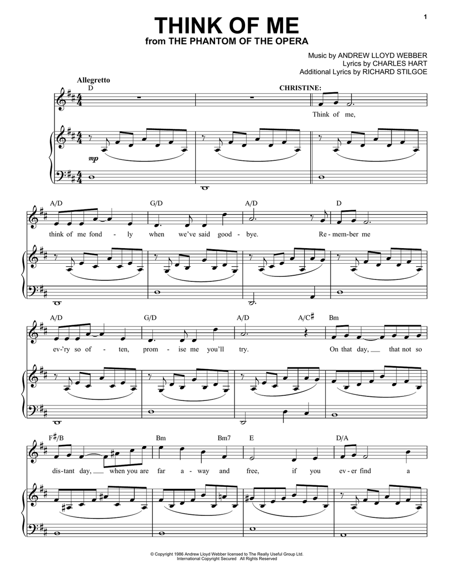 Think Of Me (from The Phantom Of The Opera) Piano, Vocal scores gallery preview page 1