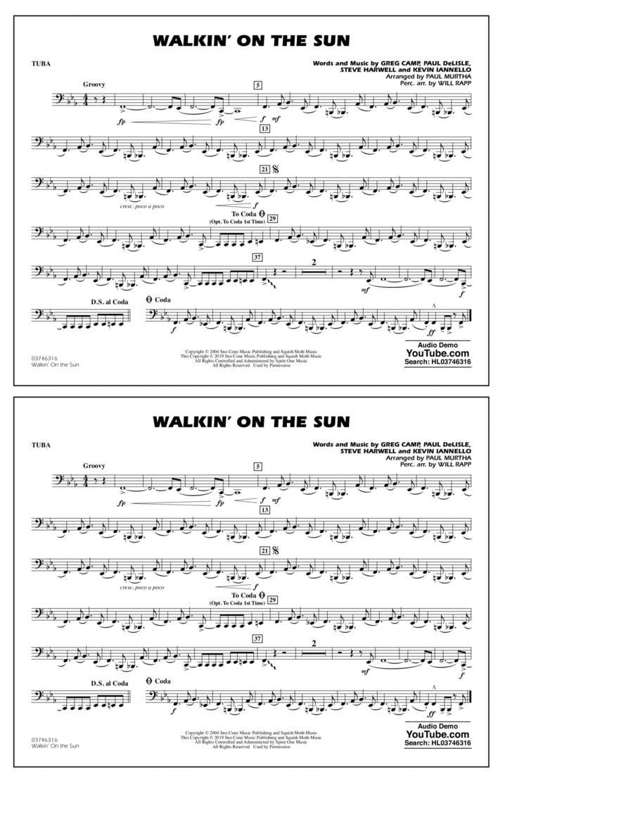 Walkin' on the Sun (arr. Paul Murtha) - Tuba Tuba scores gallery preview page 1