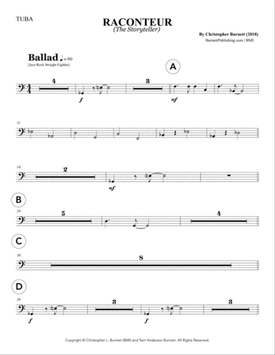 RACONTEUR (The Storyteller) - Tuba Jazz Ensemble scores gallery preview page 1