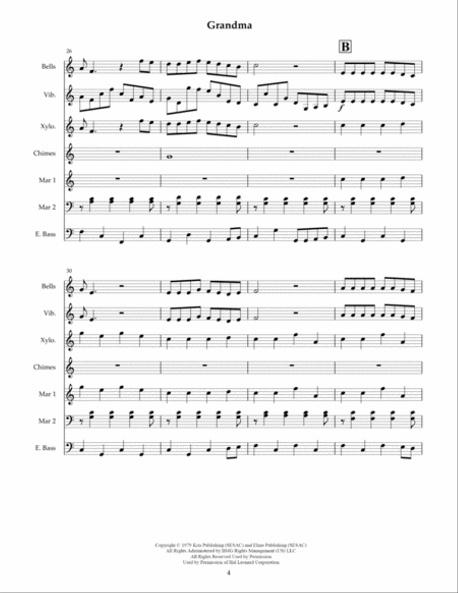 Grandma Got Run Over By A Reindeer Percussion Ensemble scores gallery preview page 6