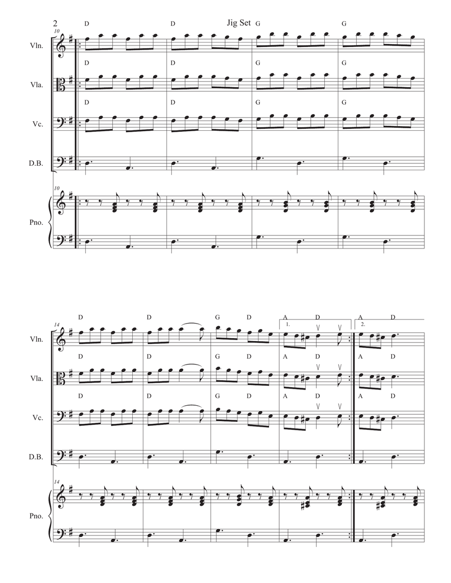 Jig Set (Three Irish Jigs) for Violin, Viola, or Cello solo with accompaniment String Orchestra scores gallery preview page 2
