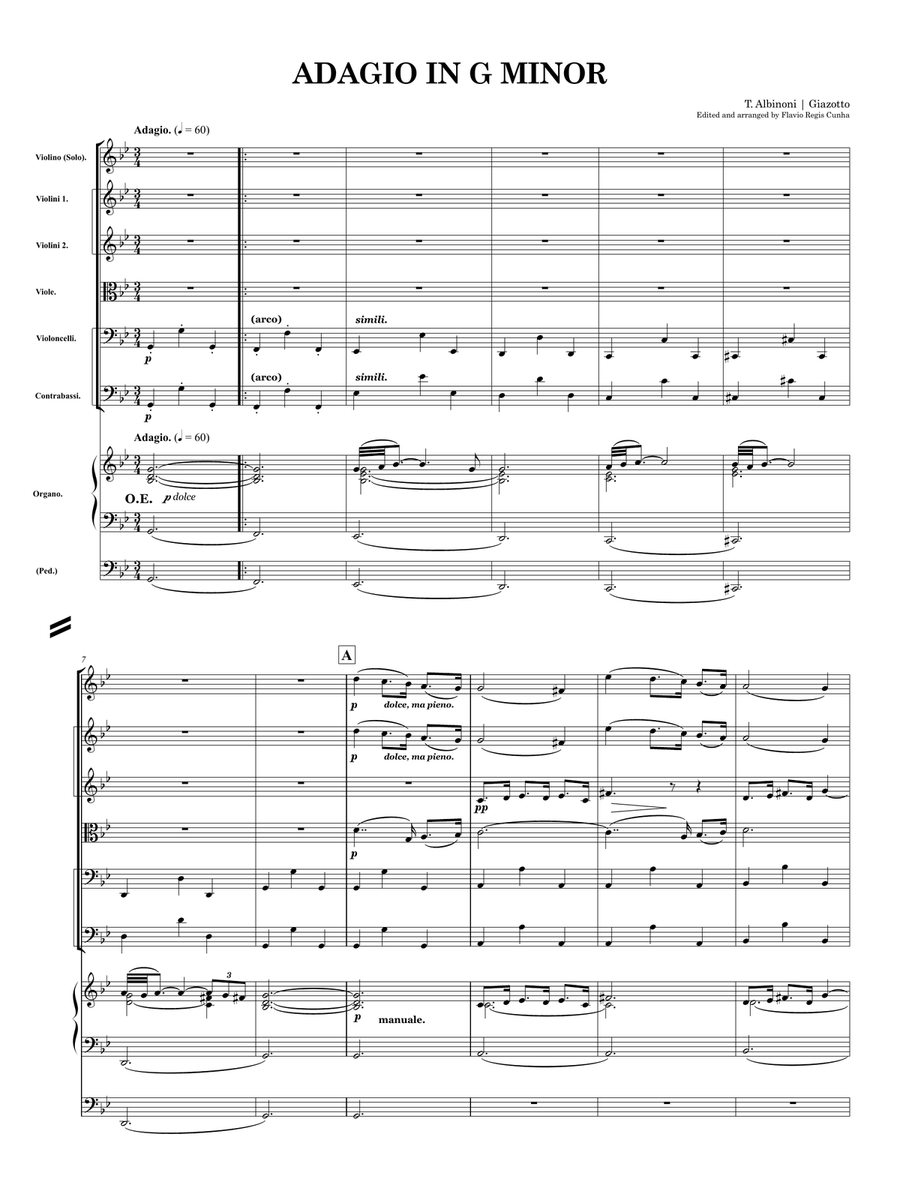 Albinoni: Adagio in G minor - for Violin Solo, Strings and Organ Chamber Orchestra scores gallery preview page 3