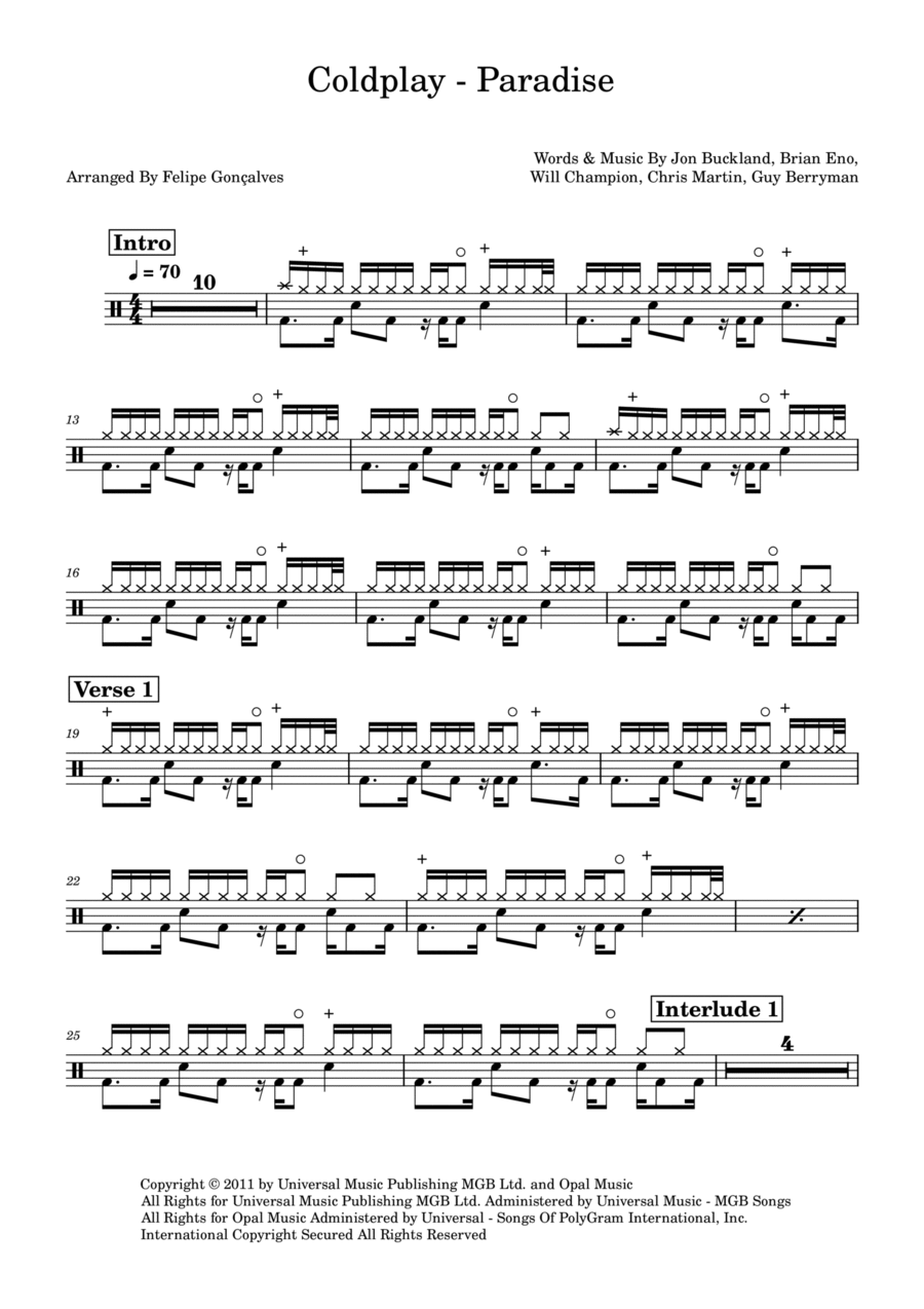 Paradise Drum Set scores gallery preview page 1