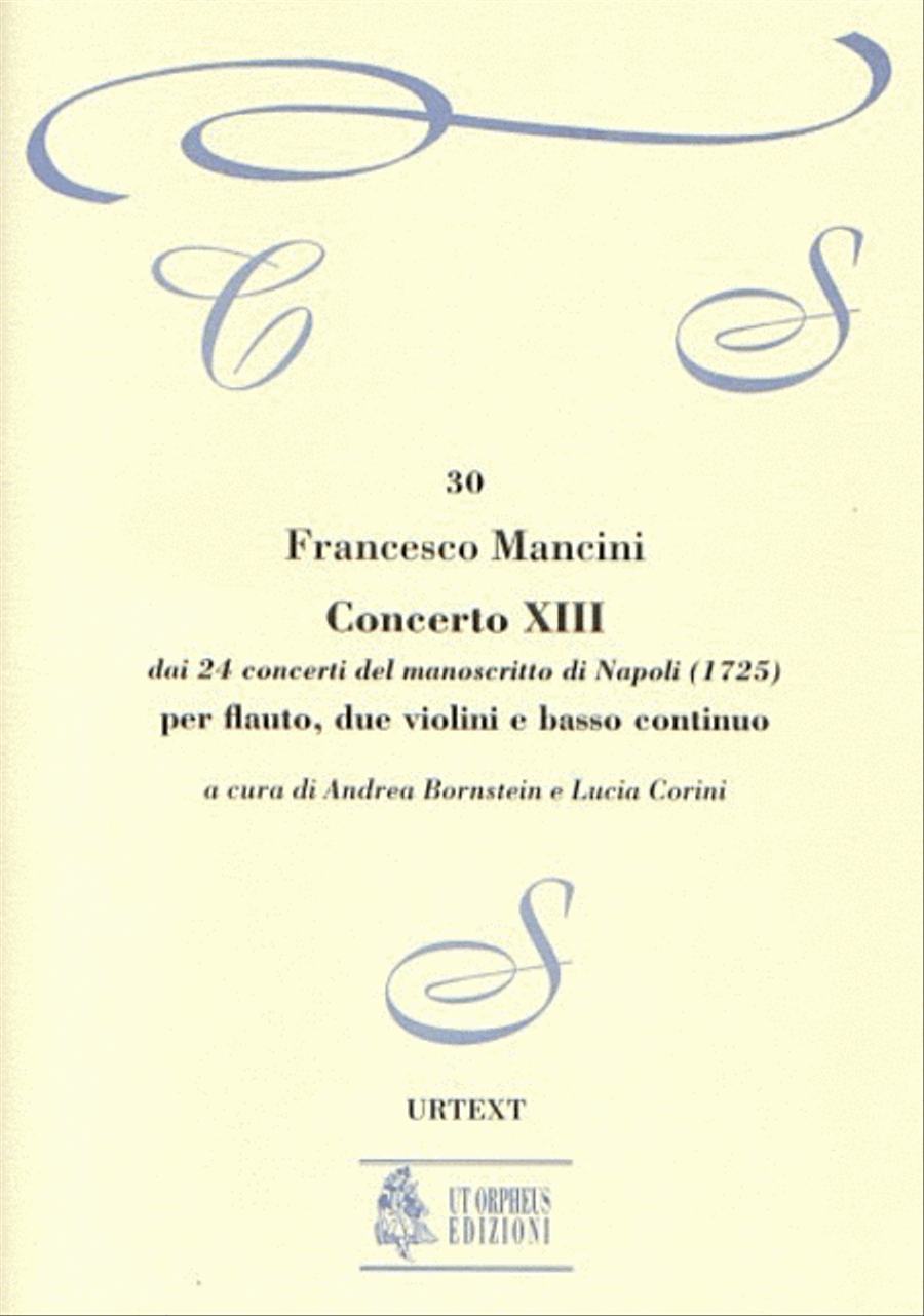 Concerto No. 13 from the 24 Concertos in the Naples manuscript (1725) for Treble Recorder (Flute), 2 Violins and Continuo Flute scores gallery preview page 1