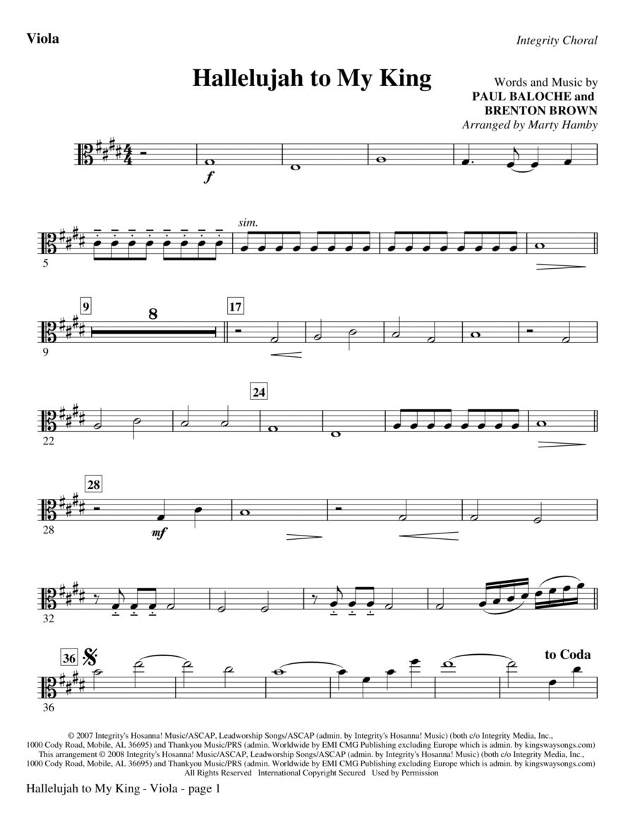 Hallelujah To My King - Viola Choir scores gallery preview page 1