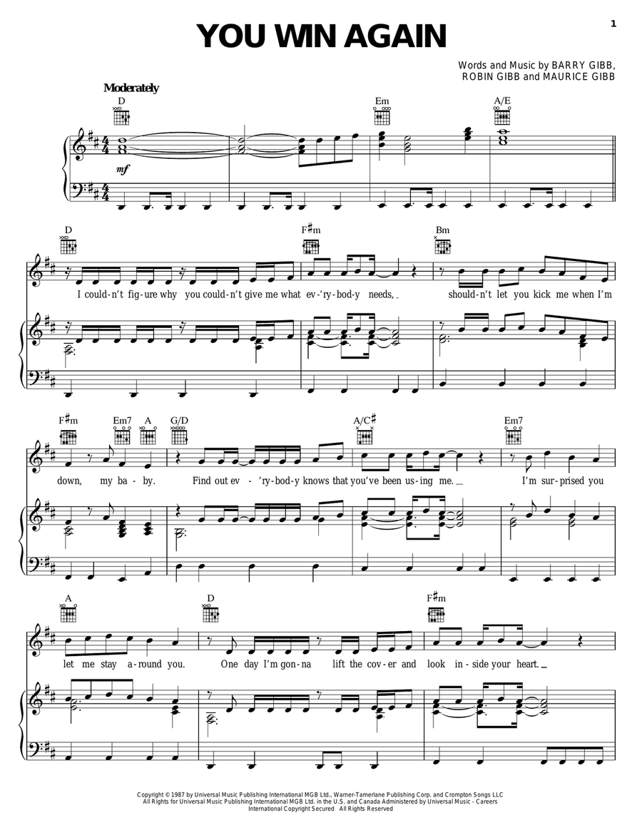 You Win Again Piano, Vocal, Guitar scores gallery preview page 1