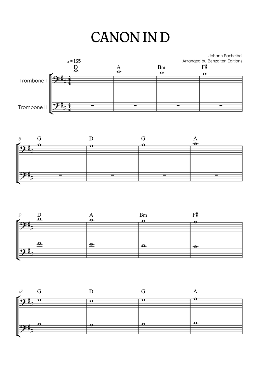 Pachelbel Canon in D trombone duet sheet music chords