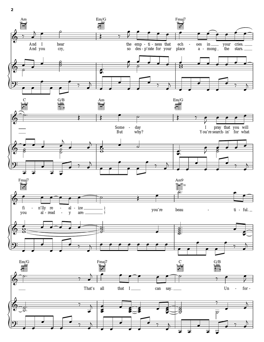 Beautiful Piano, Vocal, Guitar scores gallery preview page 2