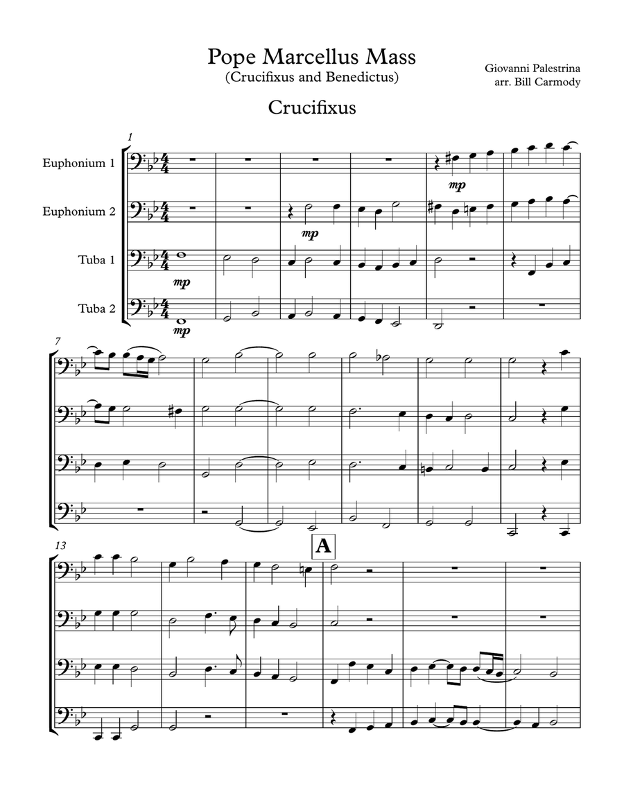 Pope Marcellus Mass excerpts: Crucifixus and Benedictus Brass Ensemble scores gallery preview page 2
