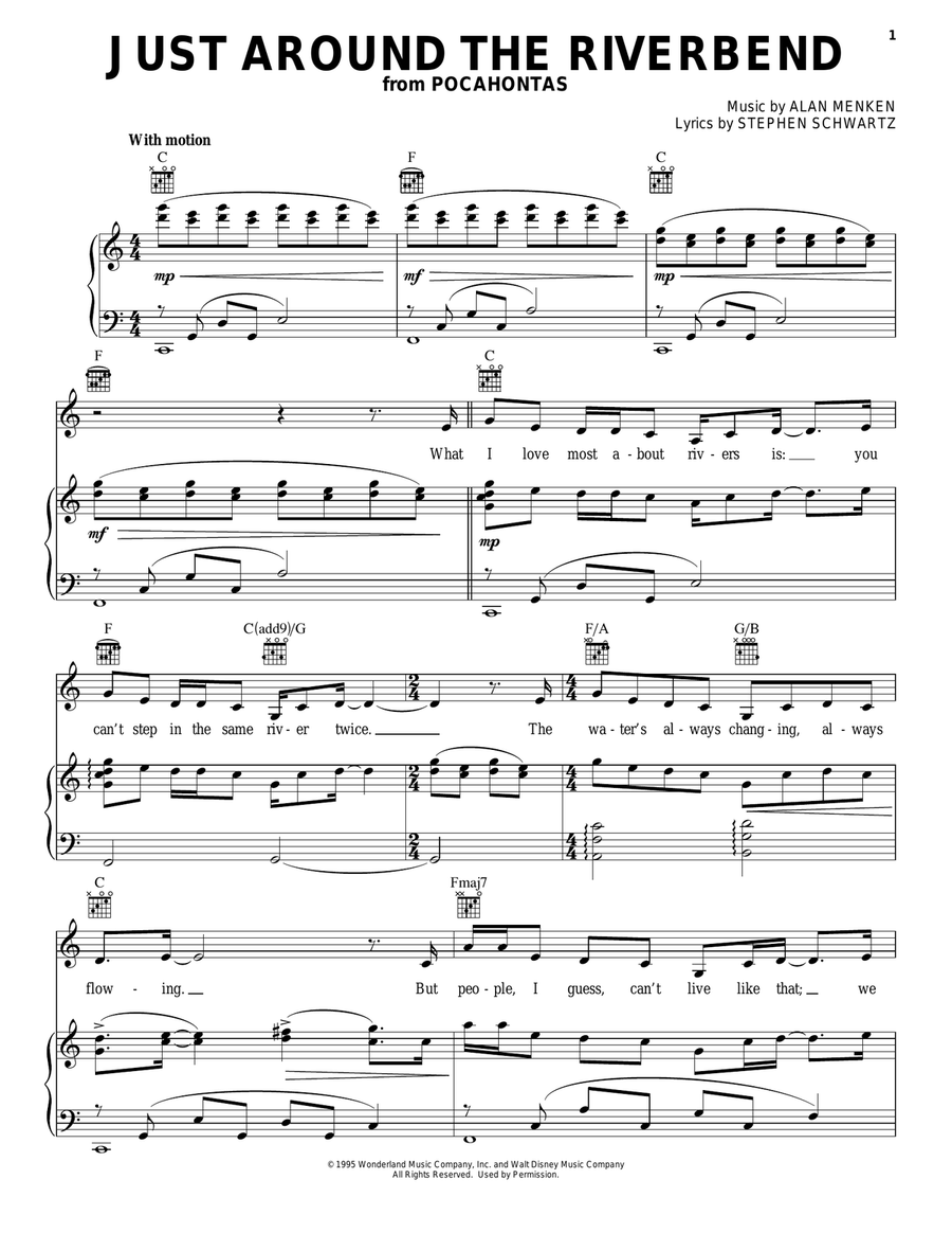 Just Around The Riverbend Piano, Vocal, Guitar scores gallery preview page 1