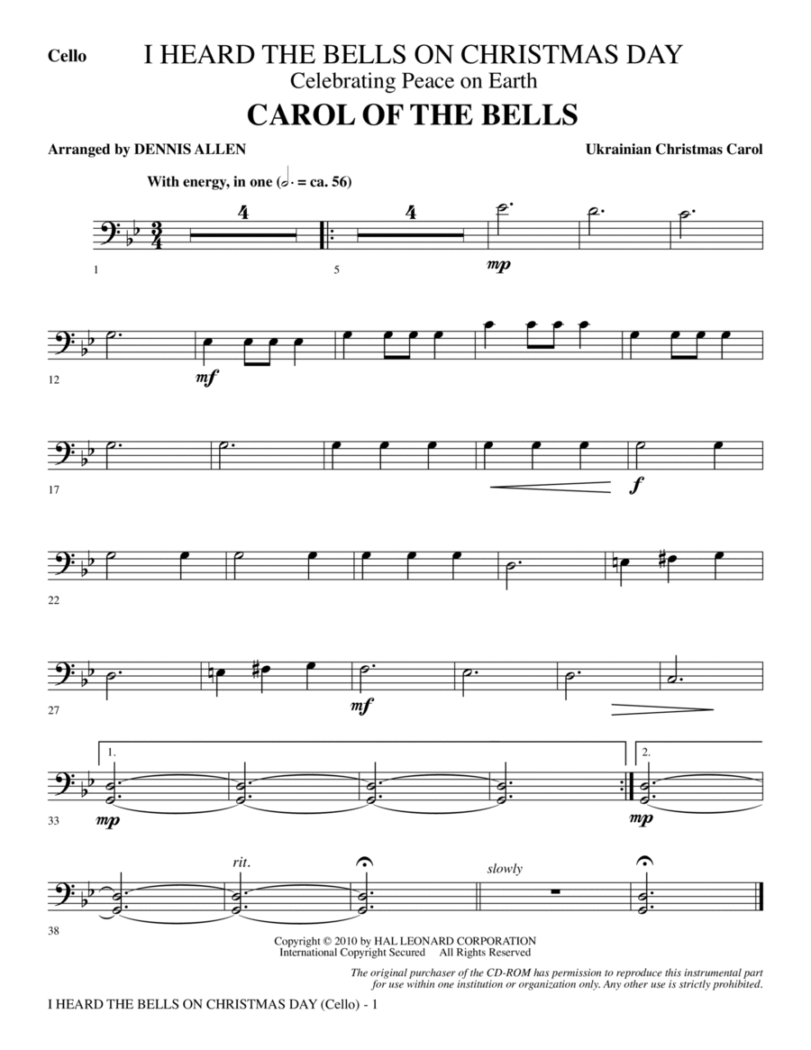 I Heard The Bells On Christmas Day (Celebrating Peace On Earth) - Cello Choir scores gallery preview page 1