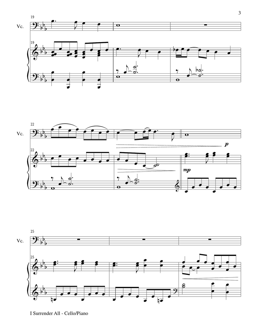 I SURRENDER ALL (Duet – Cello and Piano/Score and Parts) Piano scores gallery preview page 3
