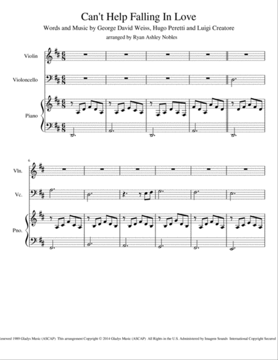 Can't Help Falling In Love Piano Trio scores gallery preview page 1