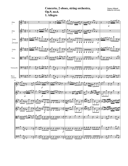 Concerto, 2 oboes, string orchestra, Op.9, no.6, G major (Original version - Score and parts)
