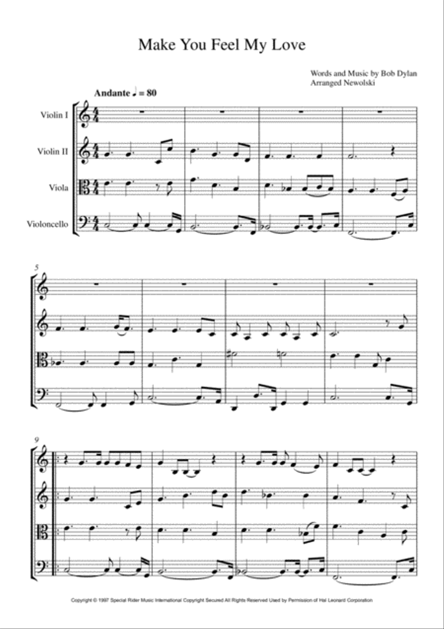 To Make You Feel My Love To Make You Feel My Love String Quartet scores gallery preview page 1