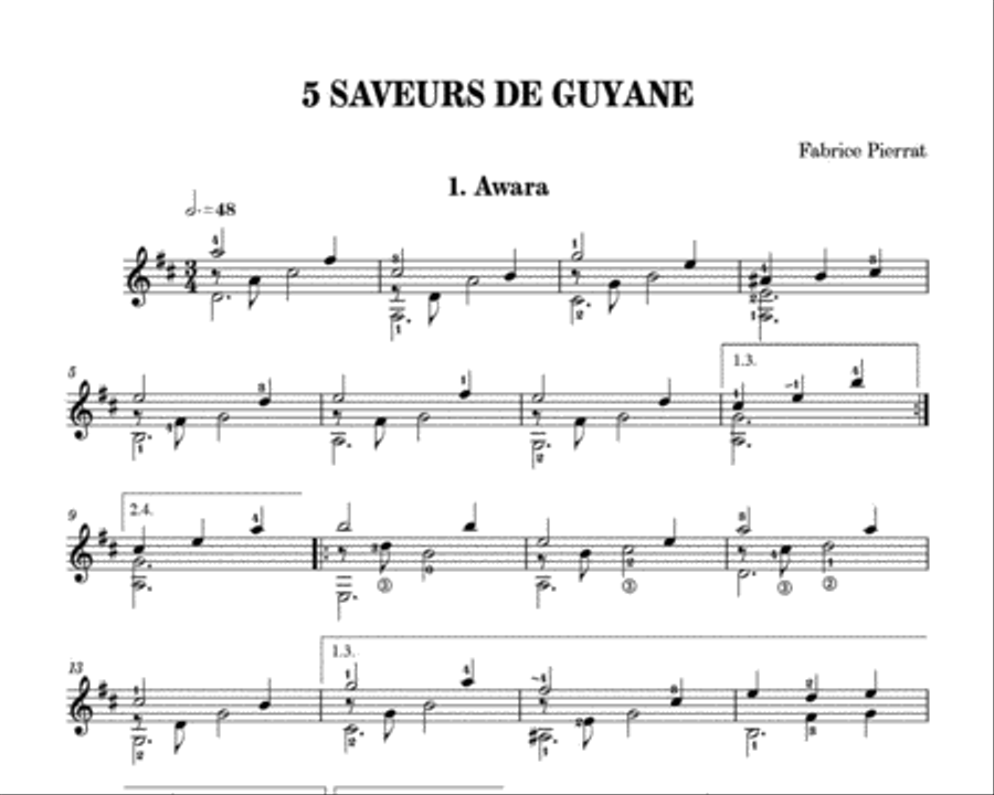5 saveurs de Guyane Classical Guitar scores gallery preview page 2