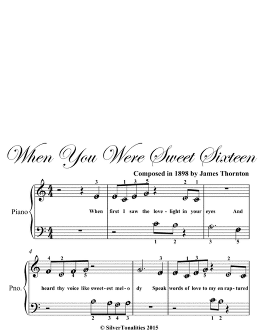 When You Were Sweet Sixteen Beginner Piano Sheet Music
