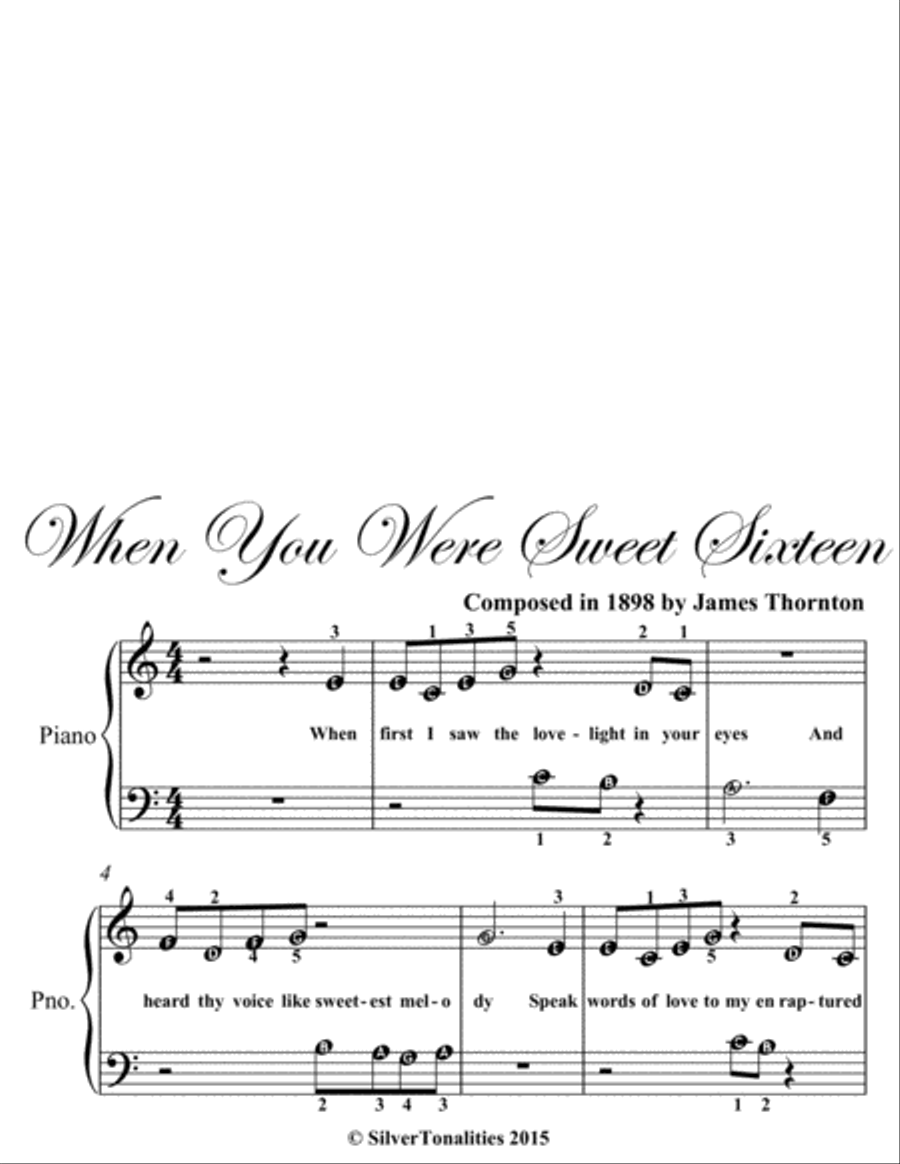 When You Were Sweet Sixteen Beginner Piano Sheet Music Easy Piano scores gallery preview page 2