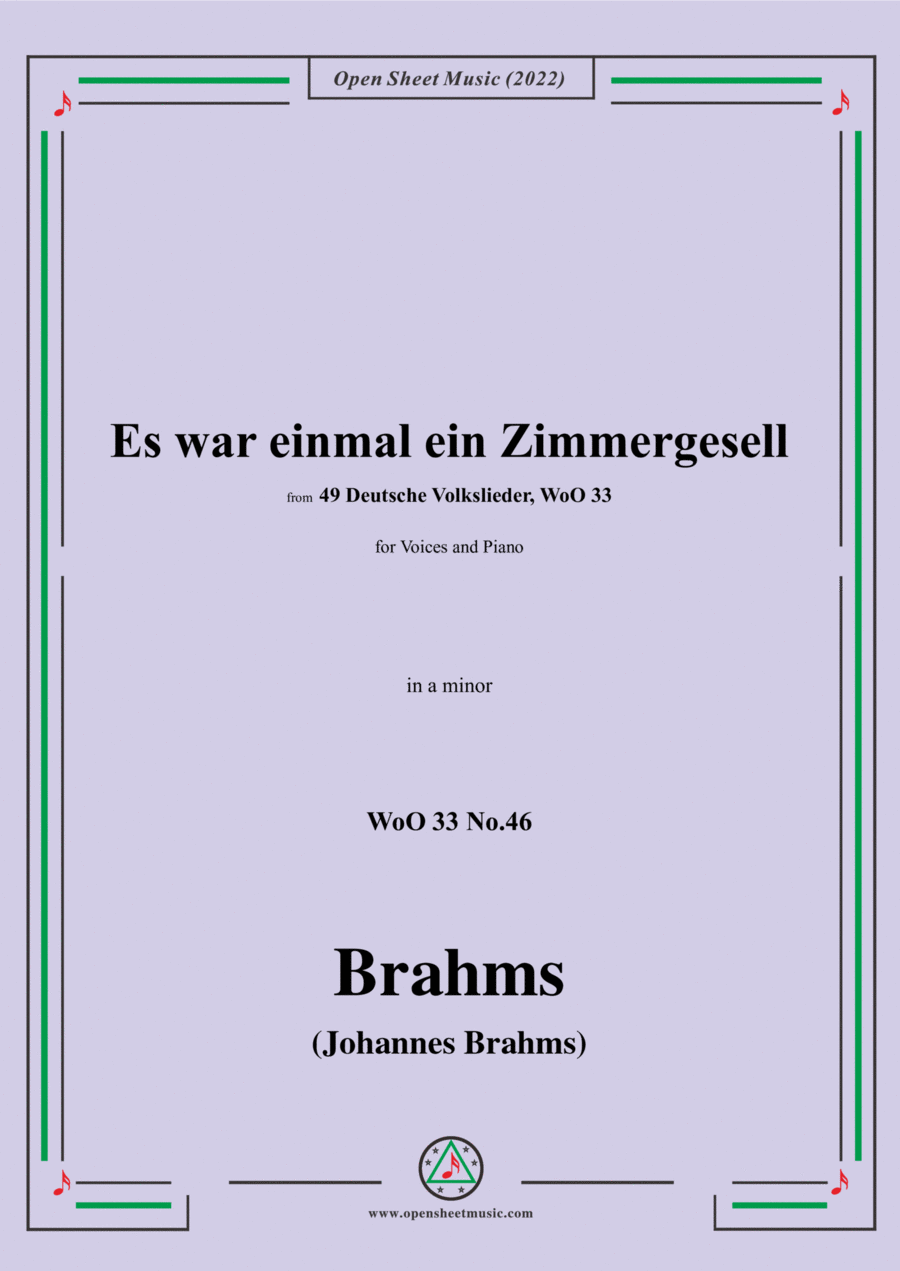 Brahms-Es war einmal ein Zimmergesell,WoO 33 No.46 Voice scores gallery preview page 1