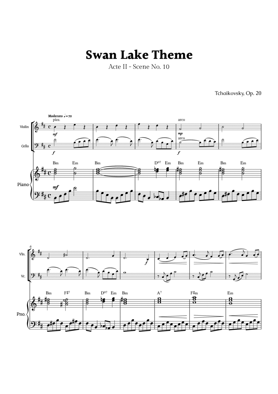 Swan Lake Theme by Tchaikovsky Piano Trio scores gallery preview page 1
