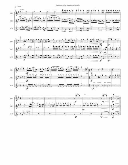 Variations on "Sur le quai de la Ferraille" for flute trio (2 flutes and 1 alto flute) image number null