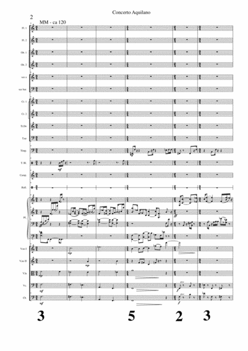 Concerto Aquilano per pianoforte ed orchestra sinfonica, full score, dedicated to the victims of the