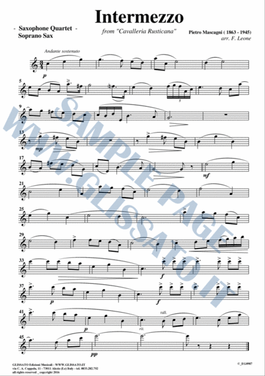 Saxophone Quartet sheet music: Intermezzo (score & parts) image number null
