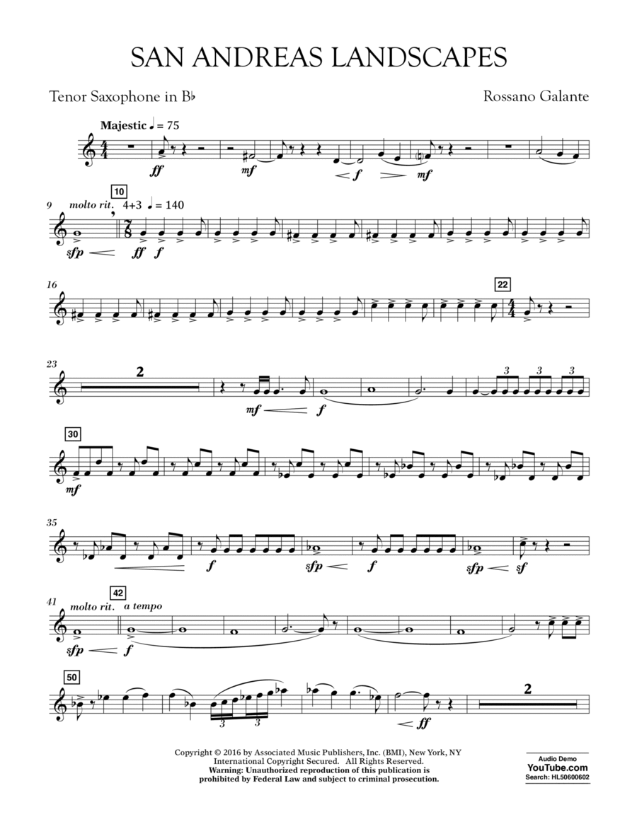 San Andreas Landscapes - Bb Tenor Saxophone Tenor Saxophone scores gallery preview page 1