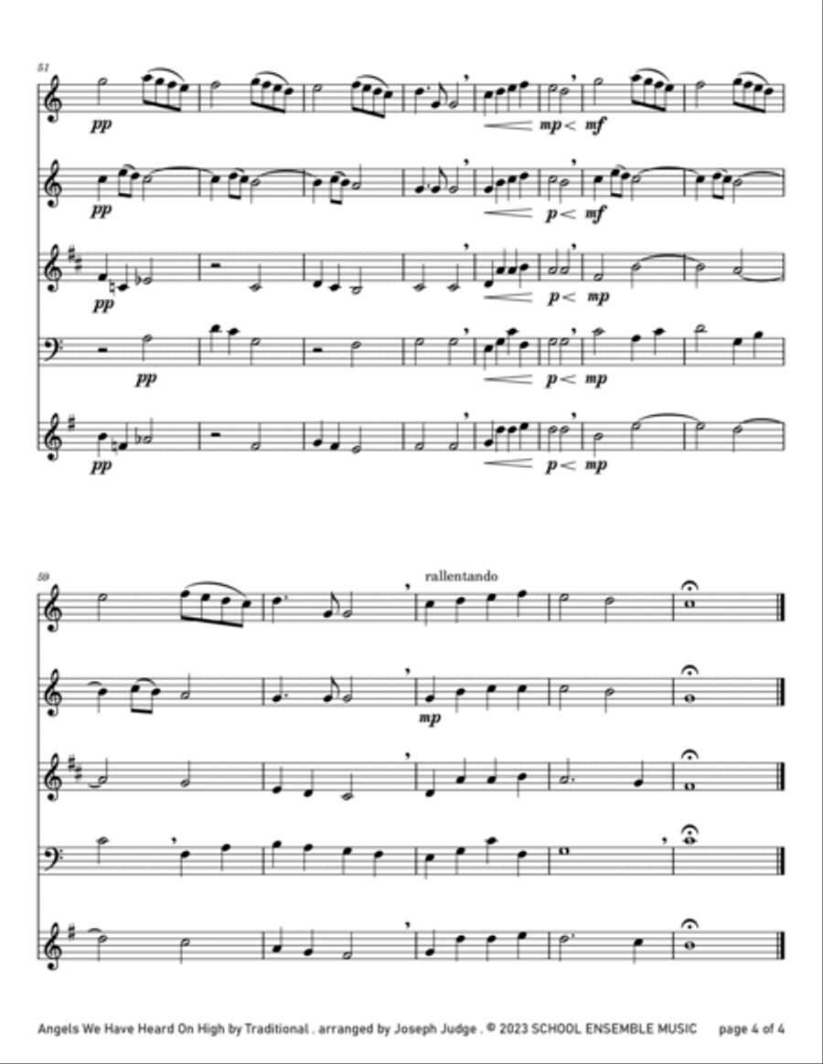 Angels We Have Heard On High for Woodwind Quartet in Schools Woodwind Quartet scores gallery preview page 4