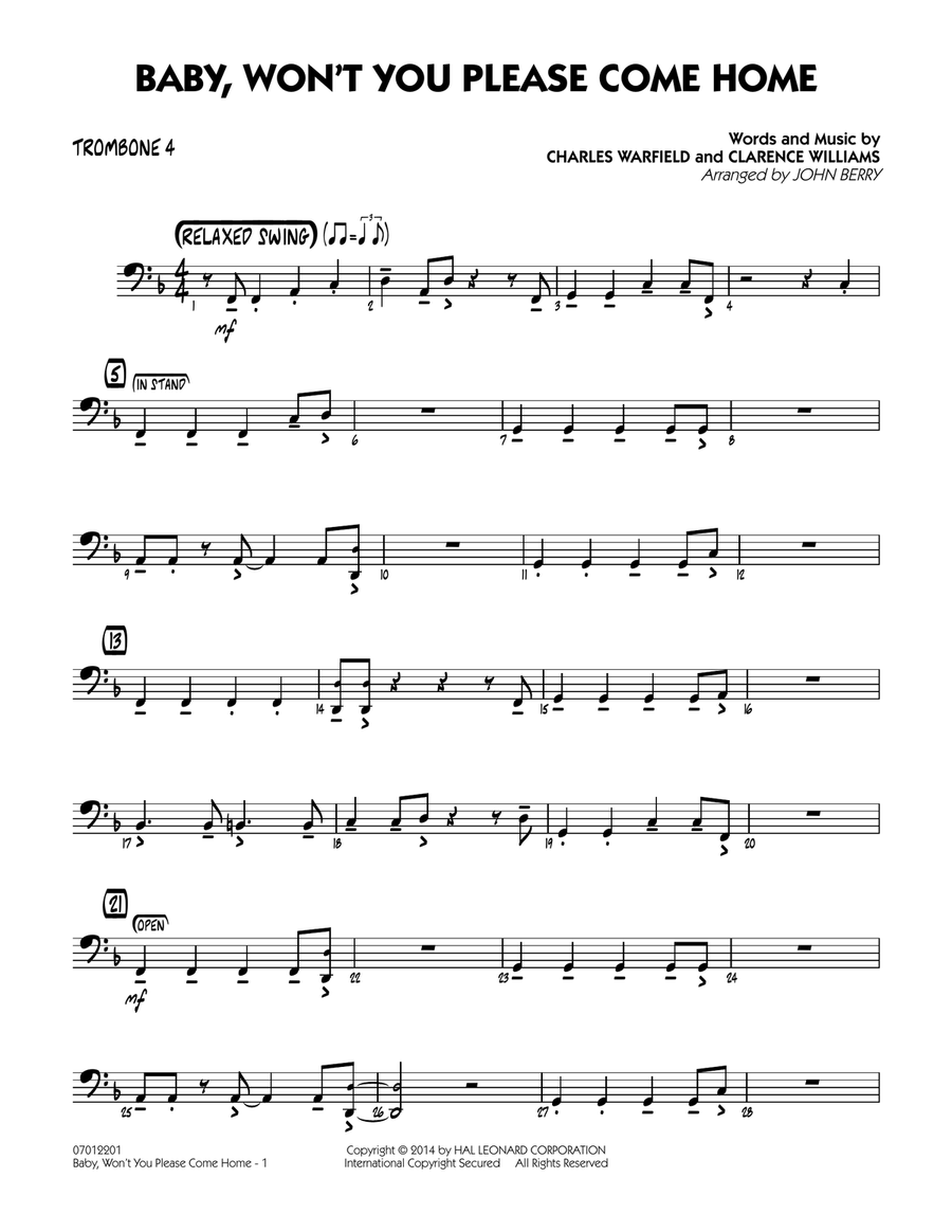 Baby, Won't You Please Come Home - Trombone 4 Jazz Ensemble scores gallery preview page 1