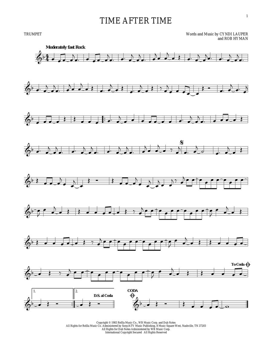 Time After Time Time After Time Trumpet Solo scores gallery preview page 1